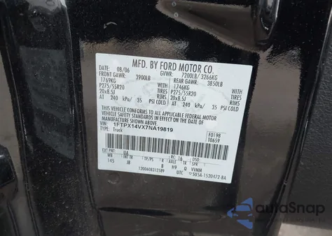 2007 Ford F-150 Fx4/Lariat/Xl/Xlt from USA, damaged, VIN 1FTPX14VX7NA19819